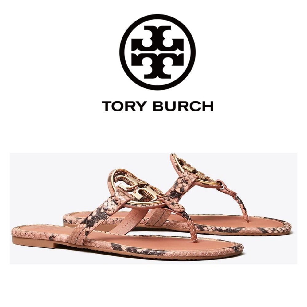 Last 1- Tory Burch Metal Logo Miller Thong Sandals - Picture 3 of 8